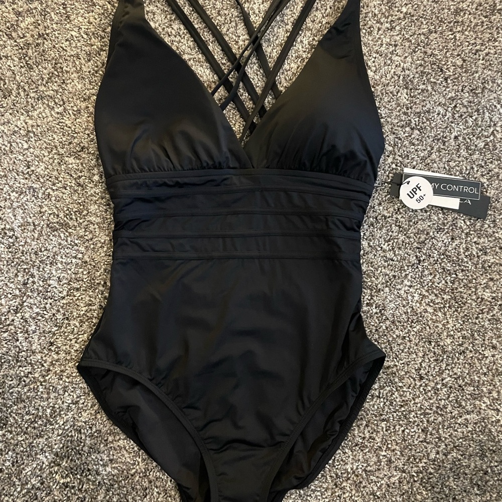 La Blanca Black One-Piece Swimsuit with Crisscross Straps